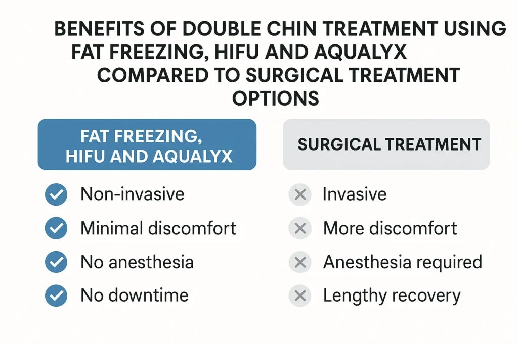 Graphic about the benefits of double chin treatment West Sussex - from LA LIPO