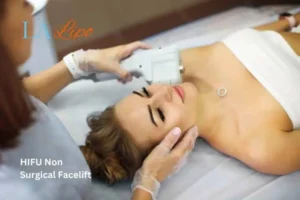 Woman having Hi-Fu to reduce wrinkles West Sussex.