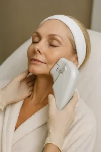 Woman receiving HIFU non surgical facelift treatment West Sussex