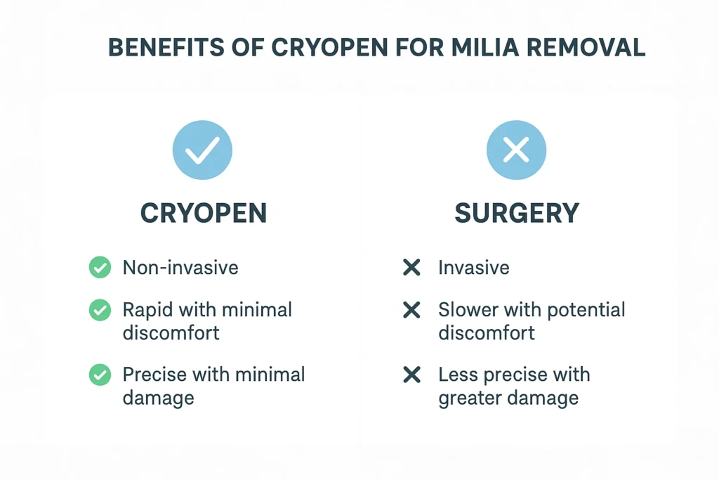 Benefits of cryopen for milia removal West Sussex compared to surgical treatments.