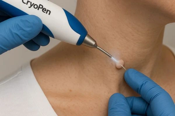 Person receiving cryotherapy West Sussex for skin tag removal