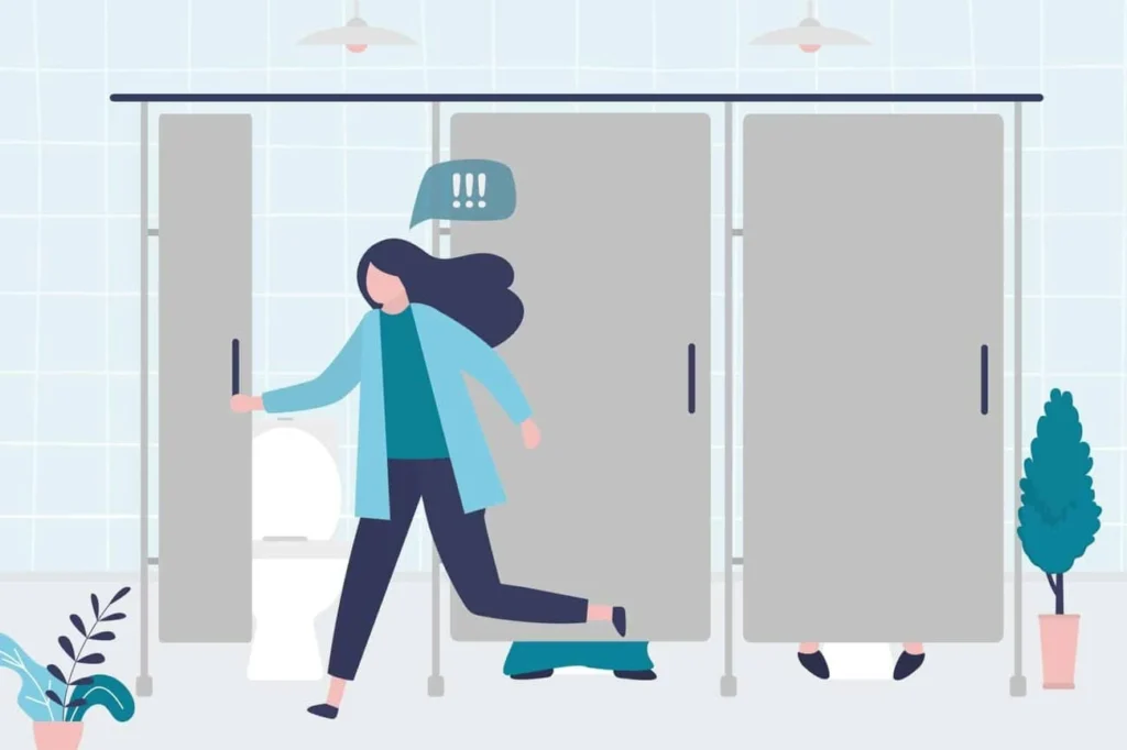graphic of Urine incontinence West Sussex woman running to the toilet.