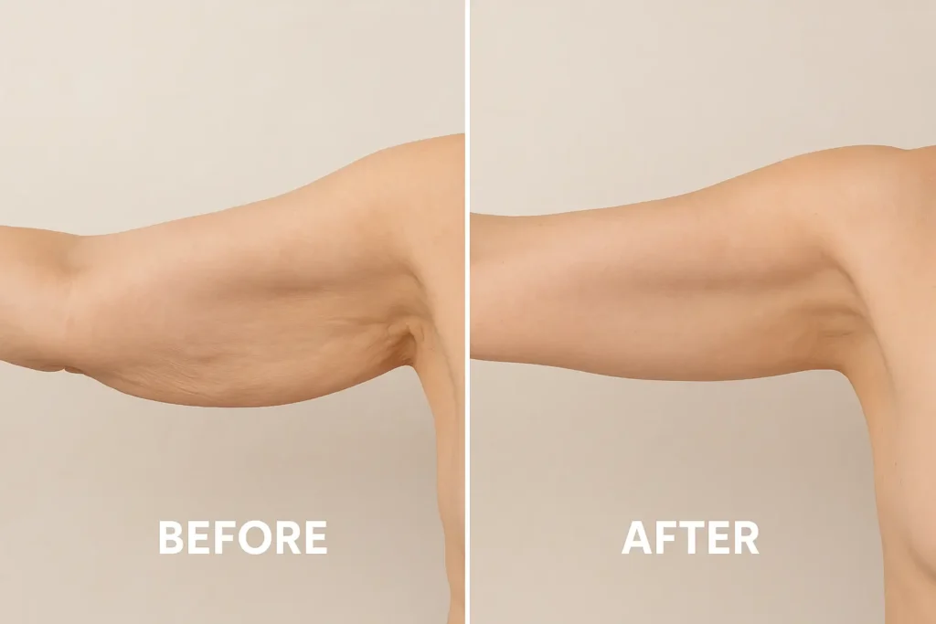 Picture of LA LIPO West Sussex before and after results of skin tightening treatment on the upper arms.