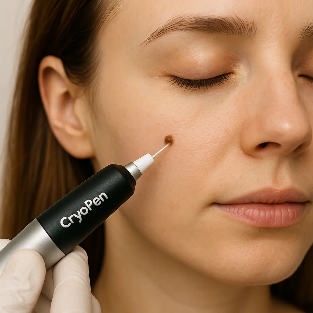 woman receiving facial mole removal West Sussex using cryopen